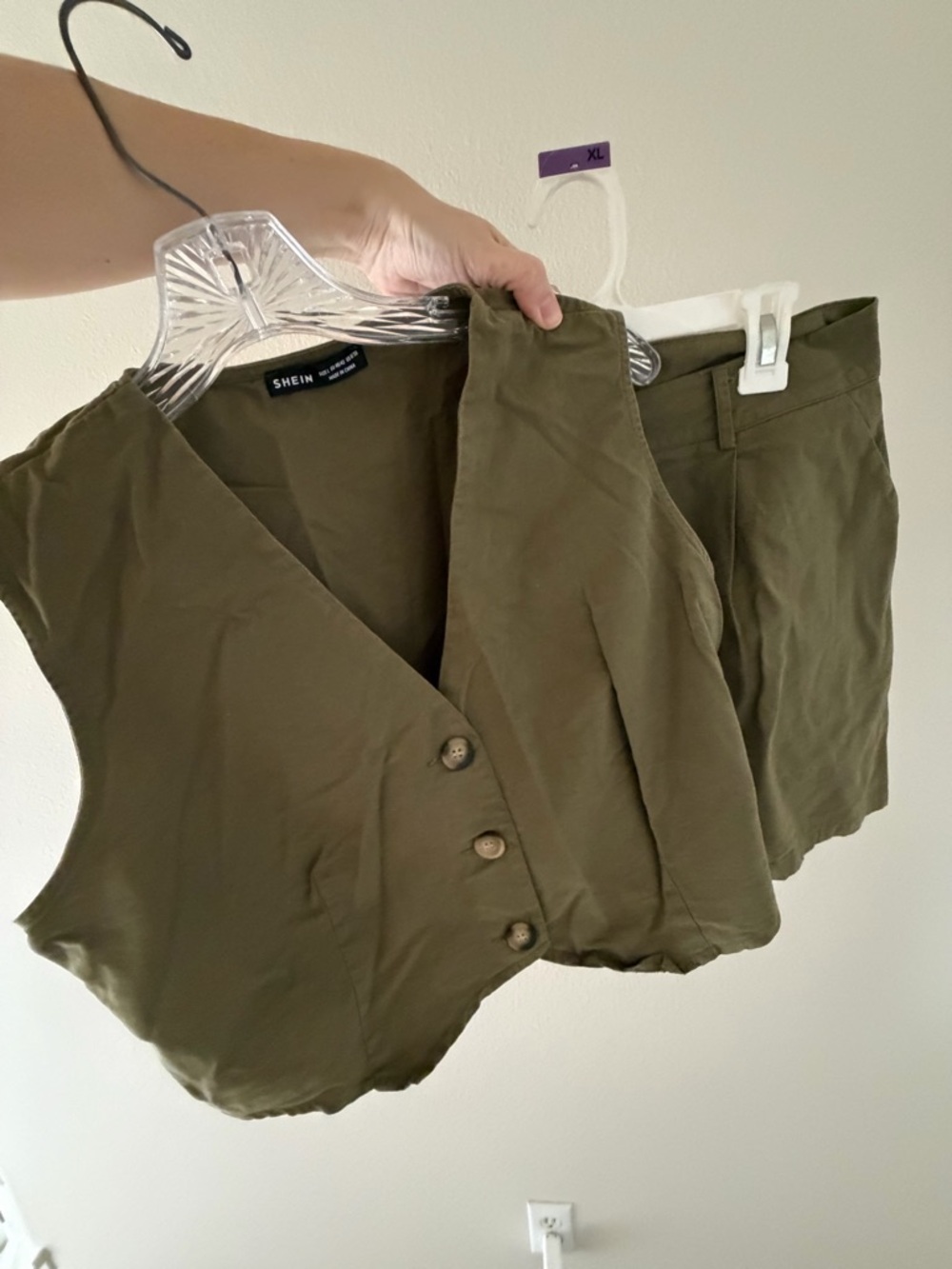 SHEIN Olive Green Button-Front Vest & High-Waist Shorts Set